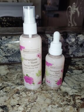 GlobalBeautyCare Geranium + Rose Facial Hydrator & Facial Oil - Pink Bottles